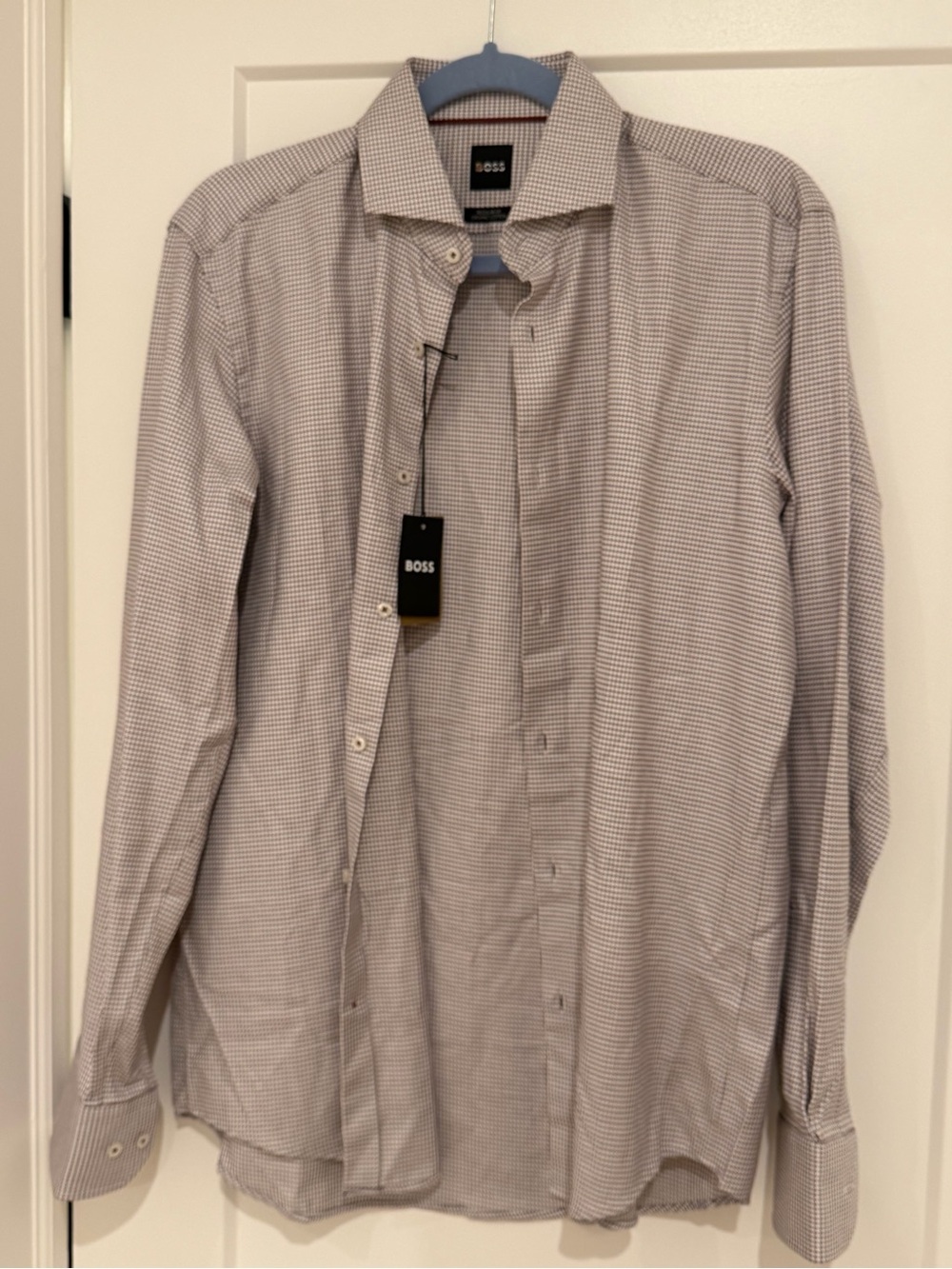 BOSS Men's Micro-Check Dress Shirt - black/plum H - Joe Spread - 39M / 15.5